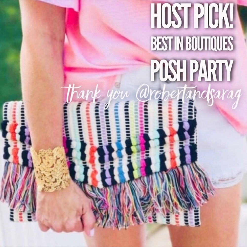 Stella & Dot | Boho Chic Colorful Macramé Rainbow Clutch - Picture 5 of 14